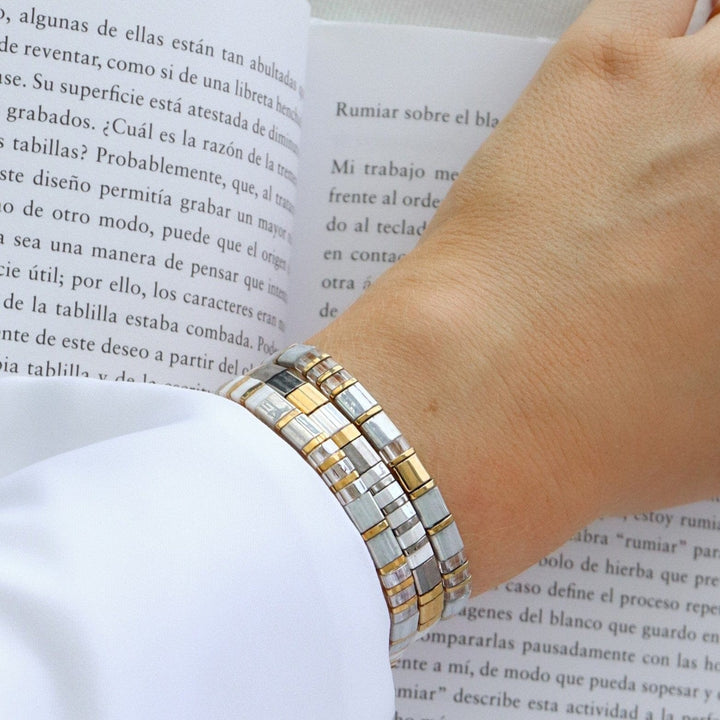 pulseras plata chaquiras miyuki